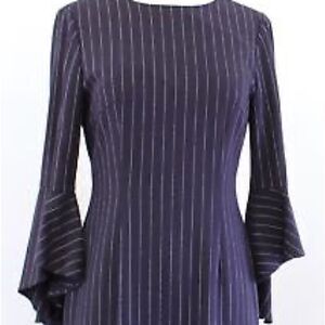 Tahari size 10 pin striped bell sleeve business dress black